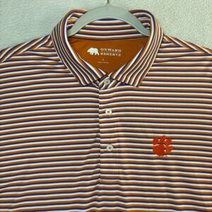Onward Reserve Clemson Tigers Golf Polo Shirt Men L Orange Striped Performance